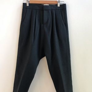 Marni drop crotch, cropped, dark green wool trousers